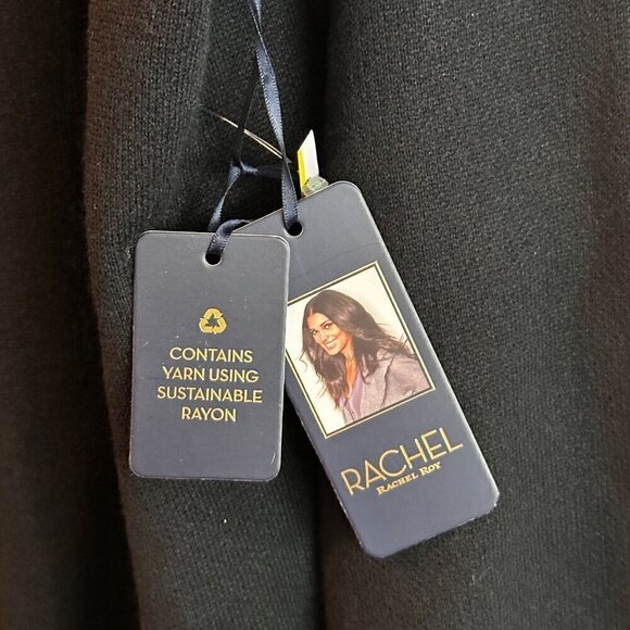 NWT RACHEL by Rachel Roy Notched Collar Open Front Long Cardigan in Black- Sz 1X - Picture 5 of 8